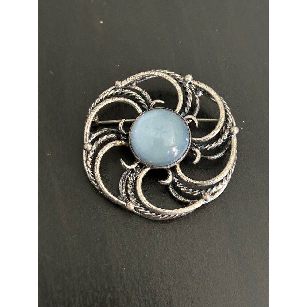 Danecraft Sterling Silver & Blue Glass Brooch Vintage Fashion Jewelry